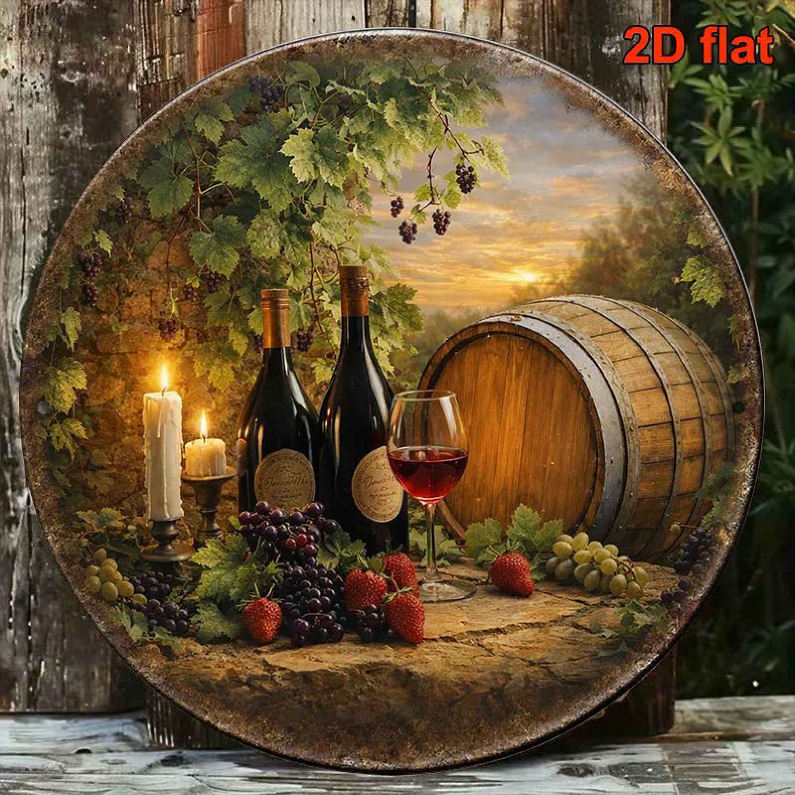 TEMU 2D plochá, 2D plochá - 1ks 2D plochá kulatá cedule | Vintage dekorativní plaketa pro vinný sklep a , ideální pro , restaurace, kuchyně, hospody,
