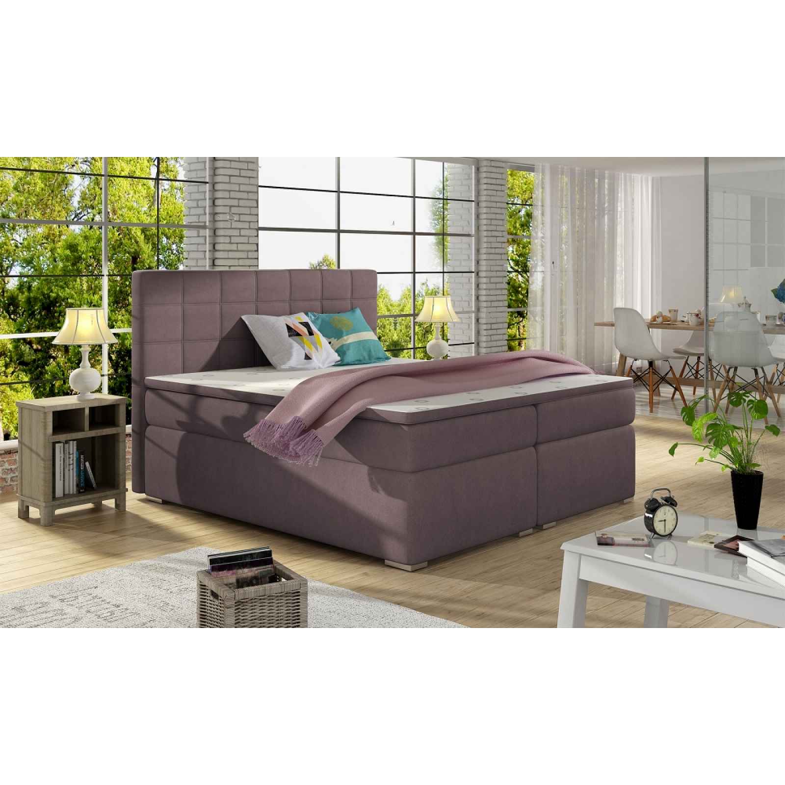 Boxspring HIRSUTA 08 140x200,  fialová látka