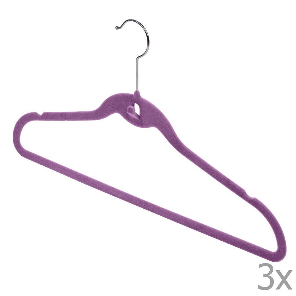 Sada 3 fialových věšáků Domopak Velvet Hangers