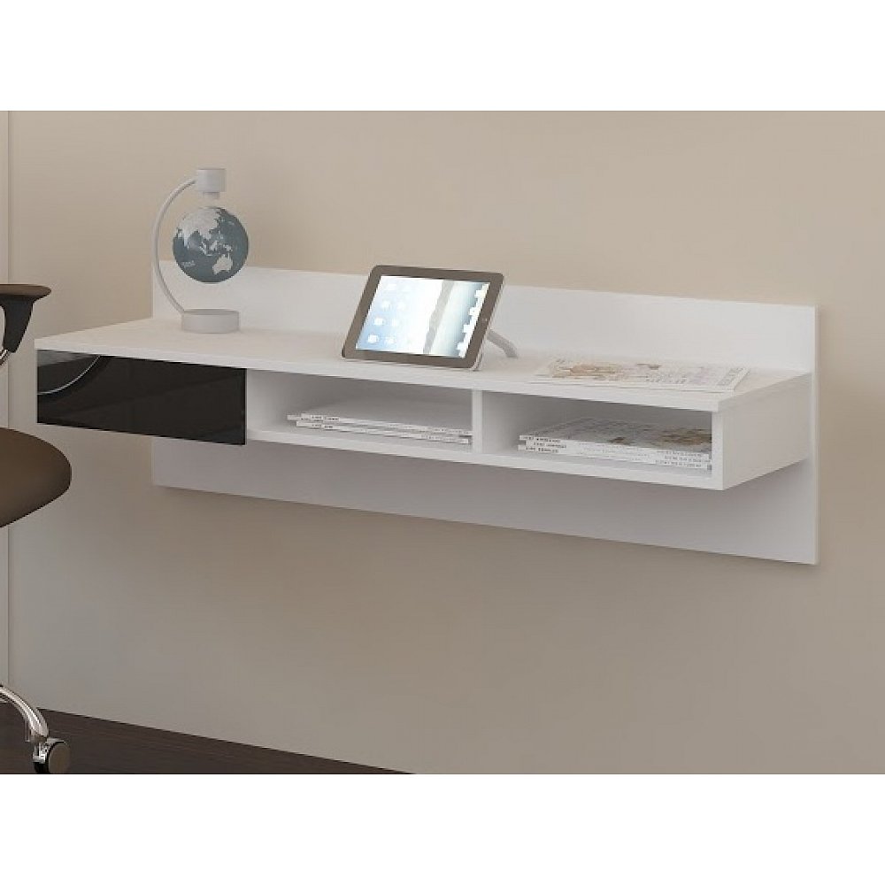 Designový psací stůl UNO, bílá/černý lesk