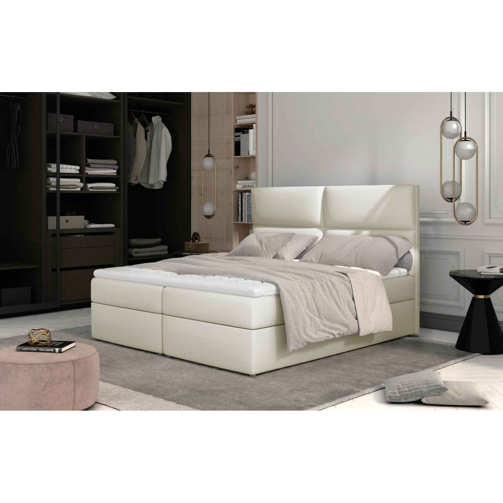 Boxspring PILANSI 08 160x200, béžová ekokůže