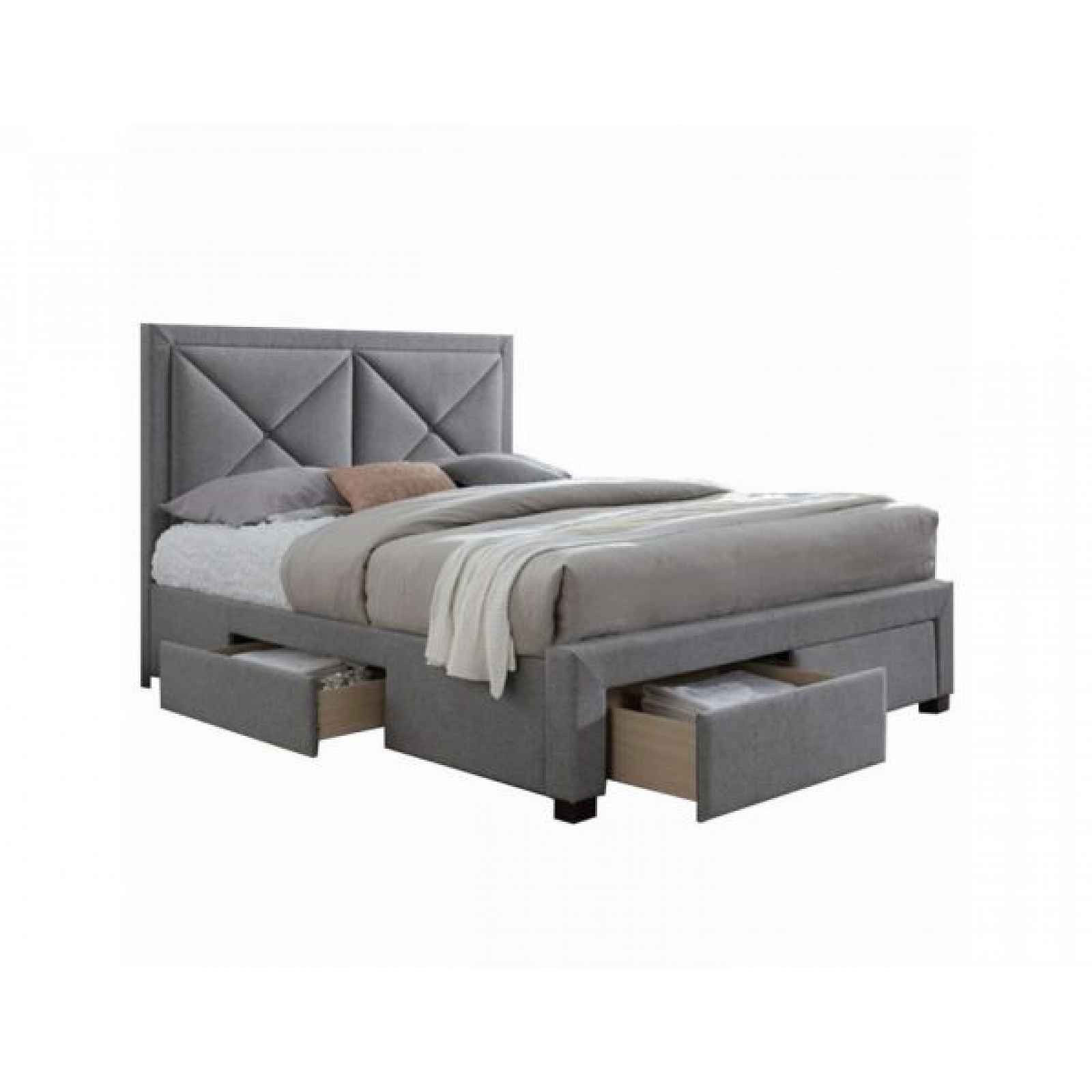 Luxusní postel s úložným prostorem XADRA, 160x200 cm, látka šedý melír