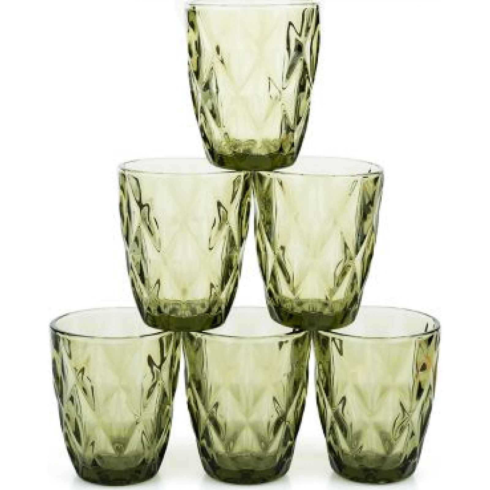 Sklenice na vodu, set 6 ks, 240 ml, zelená, retro, BAROLO TYP 2