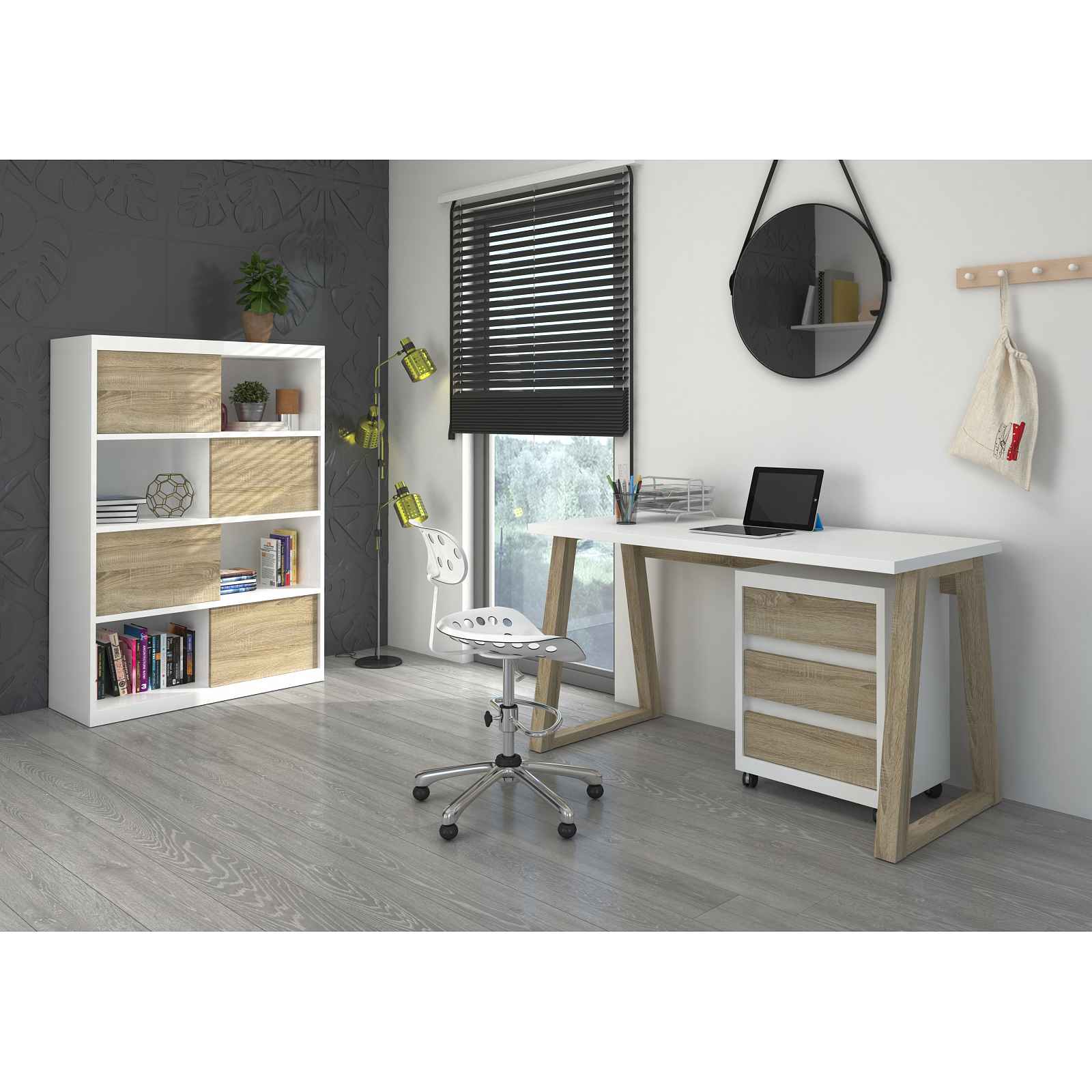 PC stůl s šuplíky Livio I, artisan / bílá HELCEL