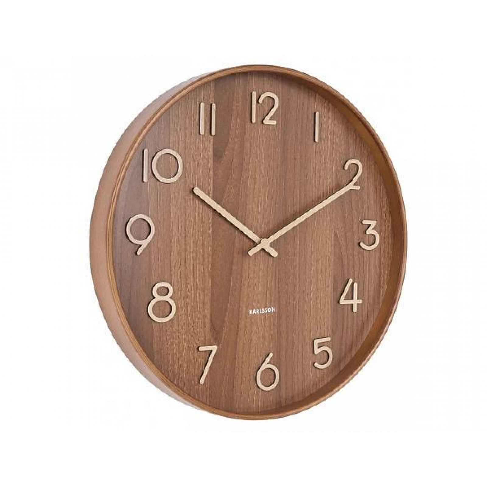 Hnědé nástěnné hodiny z lipového dřeva Karlsson Pure Medium, ø 40 cm