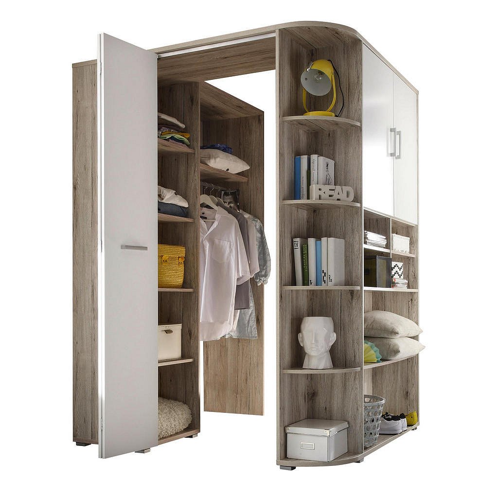 Carryhome Rohová Skříň, Bílá, Barvy Dubu