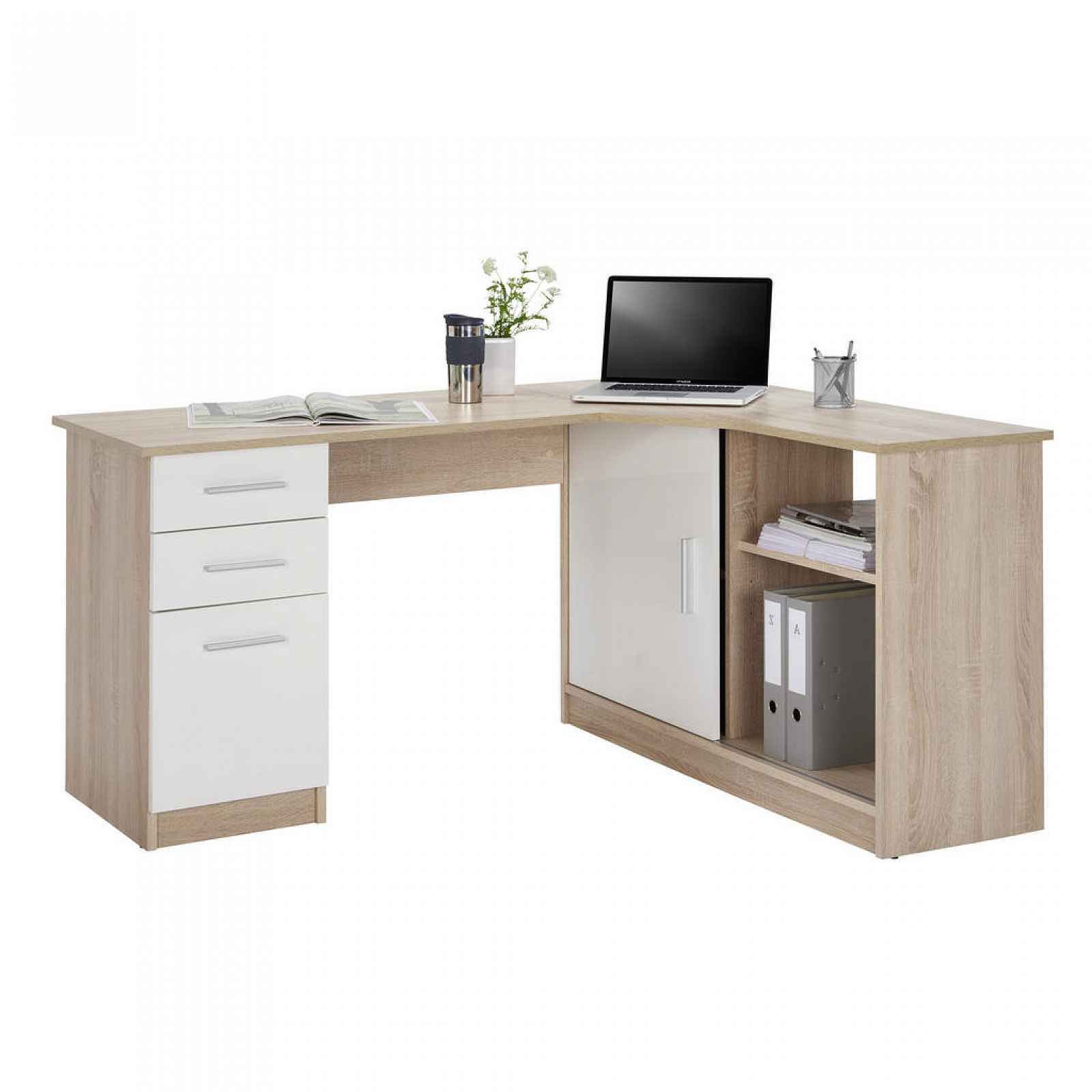 XXXLutz ROHOVÝ PSACÍ STŮL, bílá, barvy dubu, 150/75/120 cm Venda - Rohové psací stoly - 001512000702