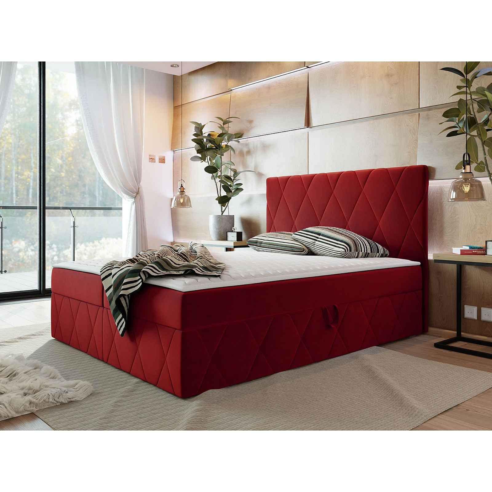 Moderní boxspring postel Silena 140x200cm, červená Magic Velvet HELCEL