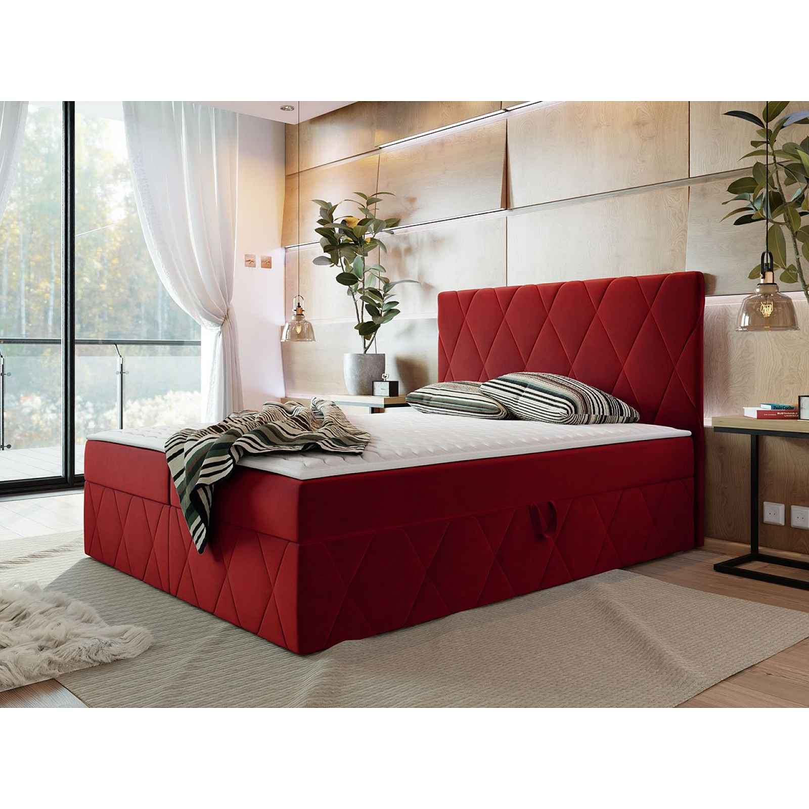 Moderní boxspring postel Silena 160x200cm, červená Magic Velvet HELCEL