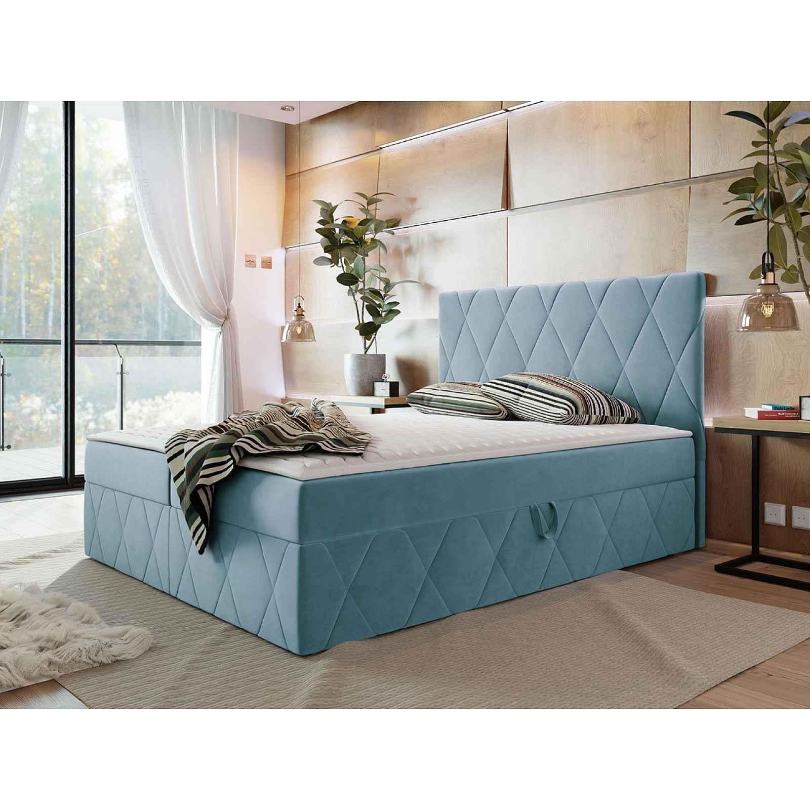 Moderní boxspring postel Silena 140x200cm, modrá Magic Velvet HELCEL