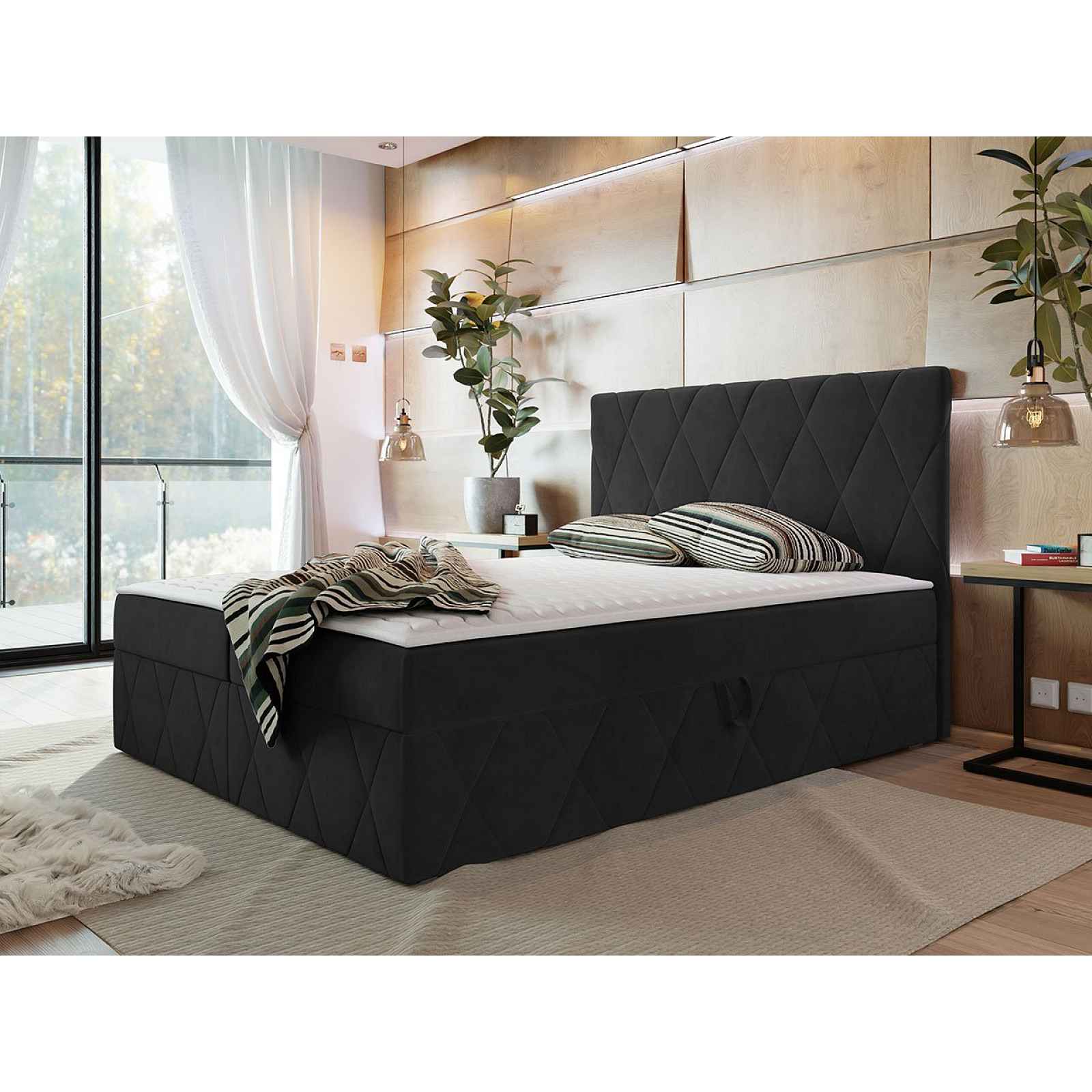 Moderní boxspring postel Silena 140x200cm, žlutá Magic Velvet HELCEL