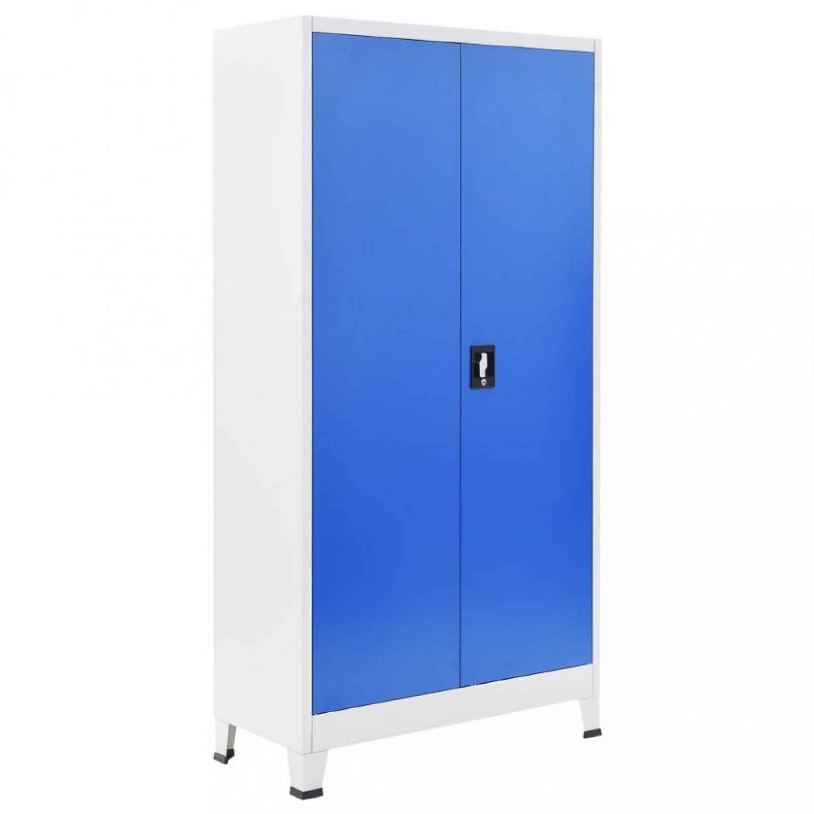Kancelářská skříň šedá / modrá, uzamykatelná 90x40x90 cm