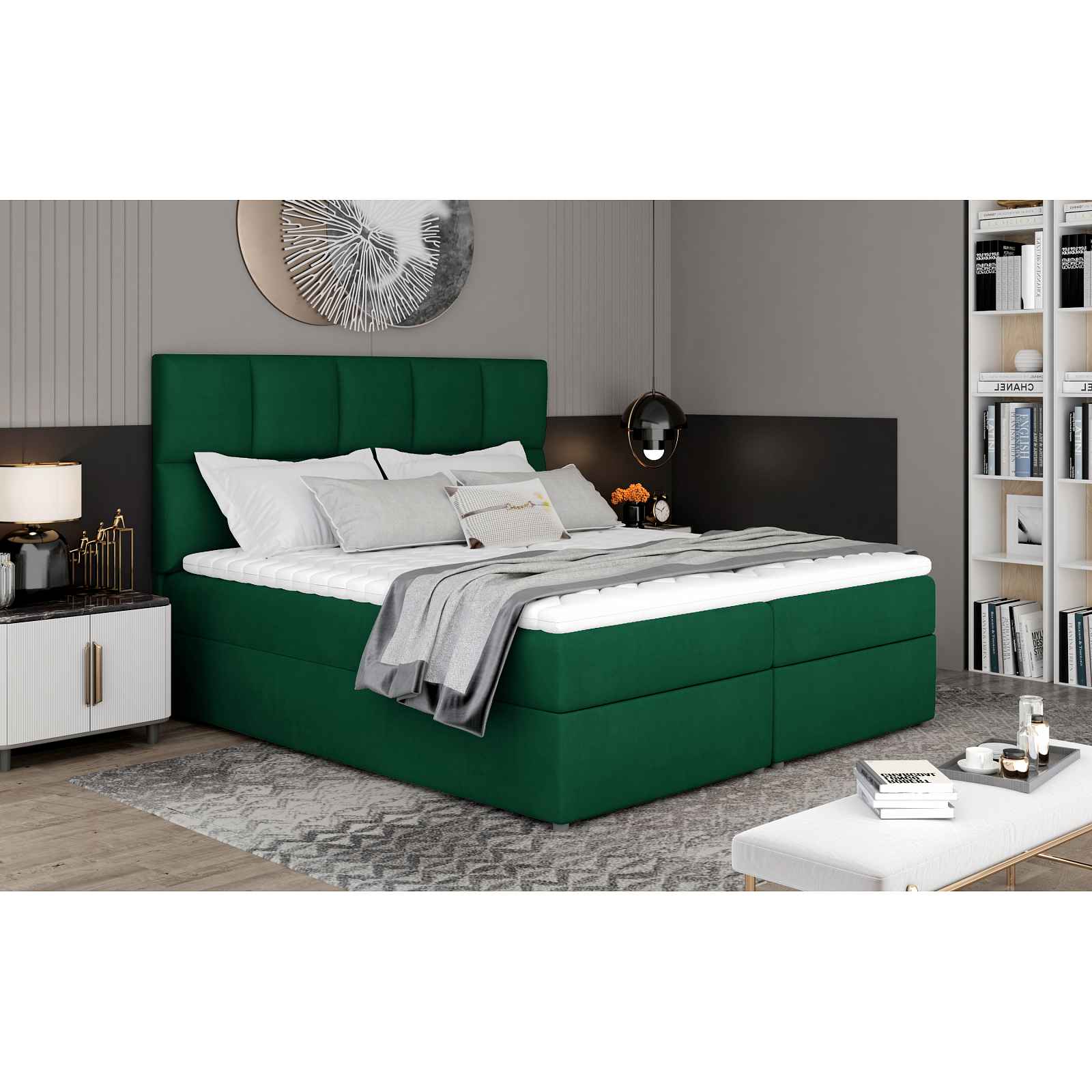 Prodloužená box spring postel Grass 210x185cm, zelená Žinilka HELCEL
