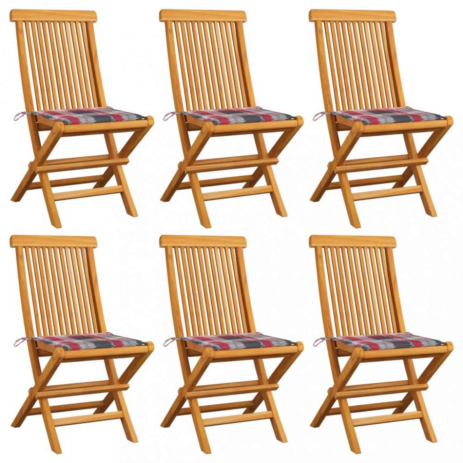 Zahradní židle 6 ks teak / látka Červená / bílá