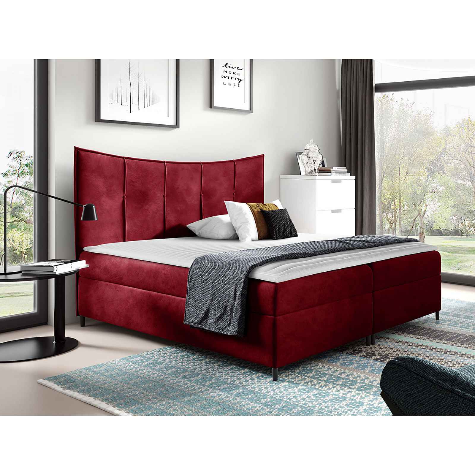 Moderní boxspring postel  Benda 180x200, červená Fresh HELCEL