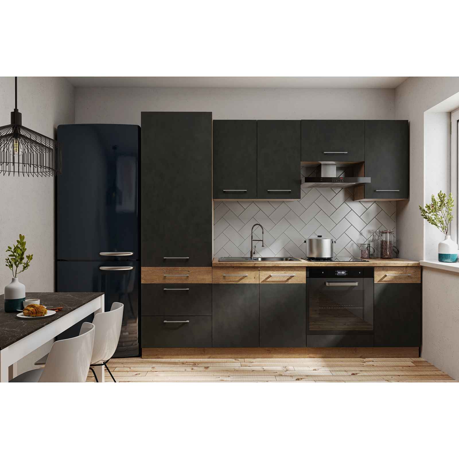 Luxusní kuchyně Verizon 240cm, dub Lancelot / matera HELCEL