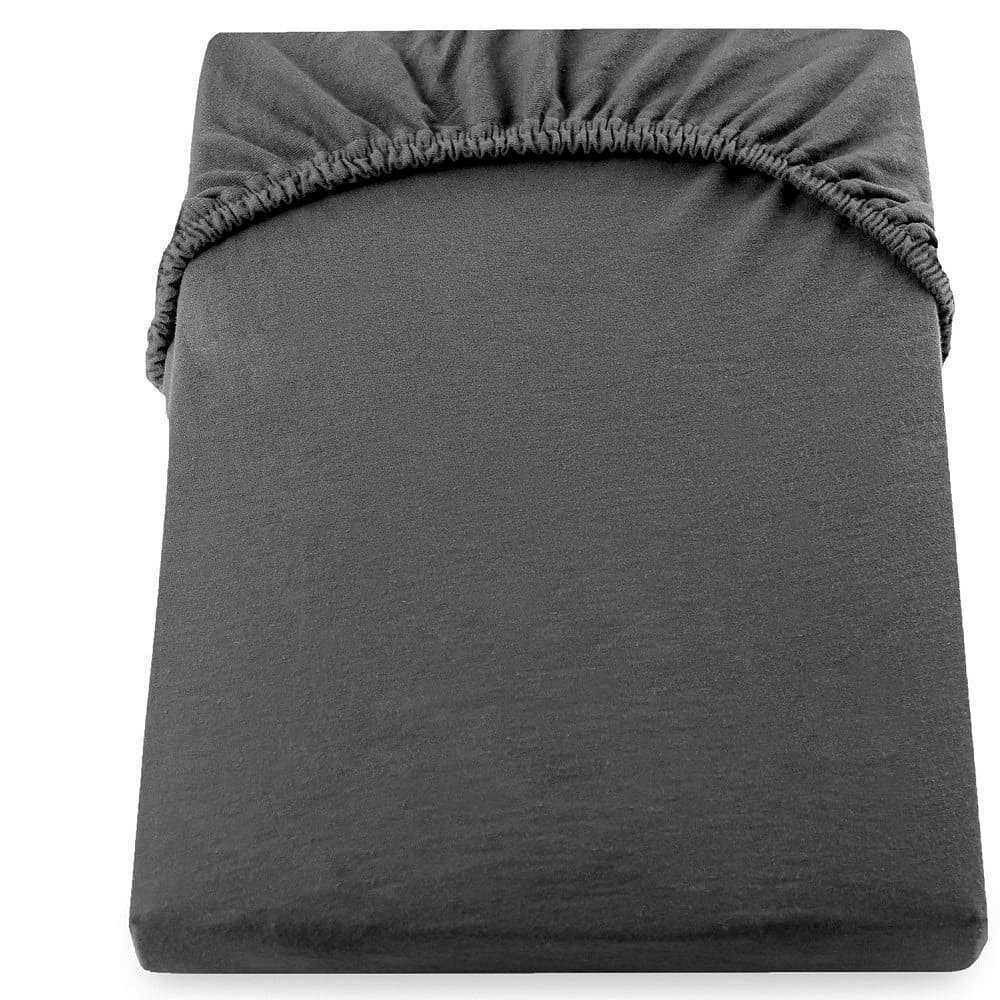 Tmavě šedé elastické bavlněné prostěradlo DecoKing Amber Collection, 200 - 220 x 200 cm