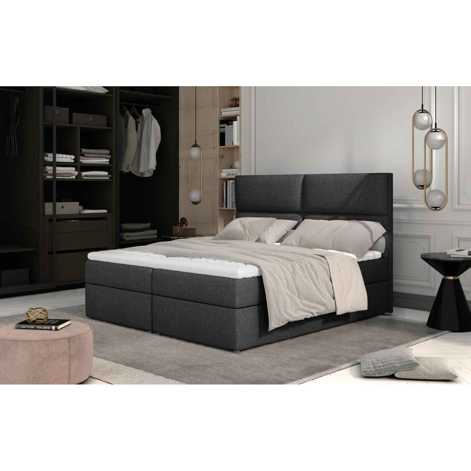 Boxspring PILANSI 03 180x200, tmavě šedá látka