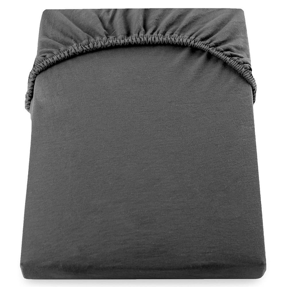 Tmavě šedé elastické bavlněné prostěradlo DecoKing Amber Collection, 120 - 140 x 200 cm