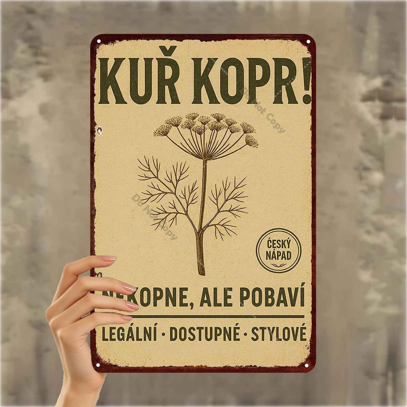 TEMU 2D Plochý, 2D Plochý 1 ks, Vintage Kovová Cedule "Ku? Kop?!" – Česká Bylinná Umění, Vtipná a Stylová Dekorace pro Domov Dárek, 8×12 Palců, 2D