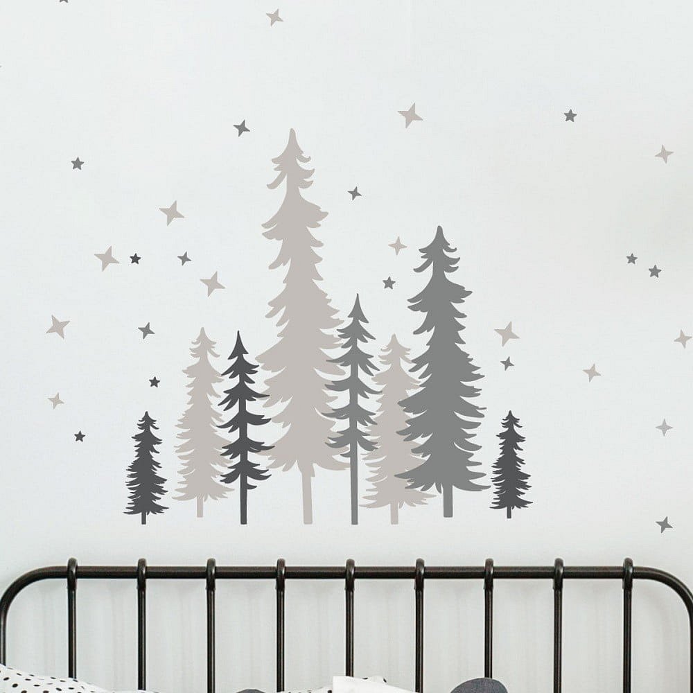 Nástěnné vánoční samolepky Ambiance Forest Trees With Stars