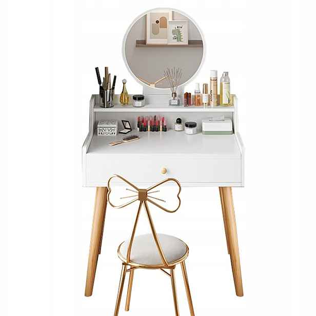 Toaletní Stolek Kosmetický Makeup Se Zrcadlem Bílý Skandinávský Moderní Loft