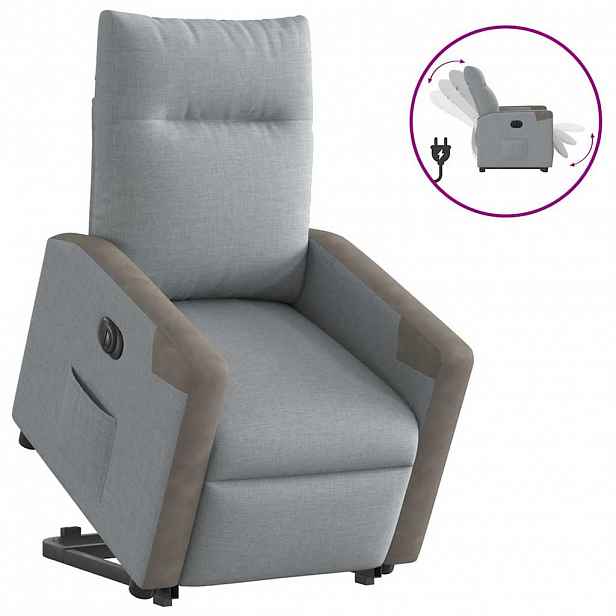 vidaXL Elektrické zvedací polohovací křeslo světle šedé textil