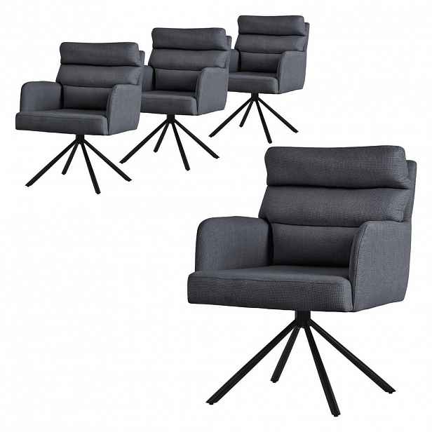 ML-DESIGN SADA 4 otočných jídelních židlí s látkovým potahem v antracitové barvě