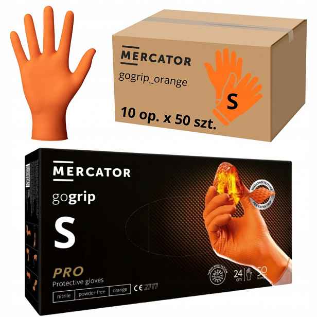 Rukavice Mercator Gogrip Nitrilové oranžové Oranžové 50 ks vel. S x10