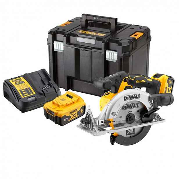 DeWALT - 18V AKU kotoučová pila 165 mm, 2x aku 5,0 Ah XR, nabíječka DCS565P2