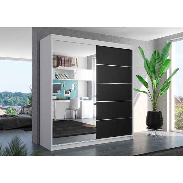 Šatní skříň se zrcadlem 200 cm EAVA - bílá / černá