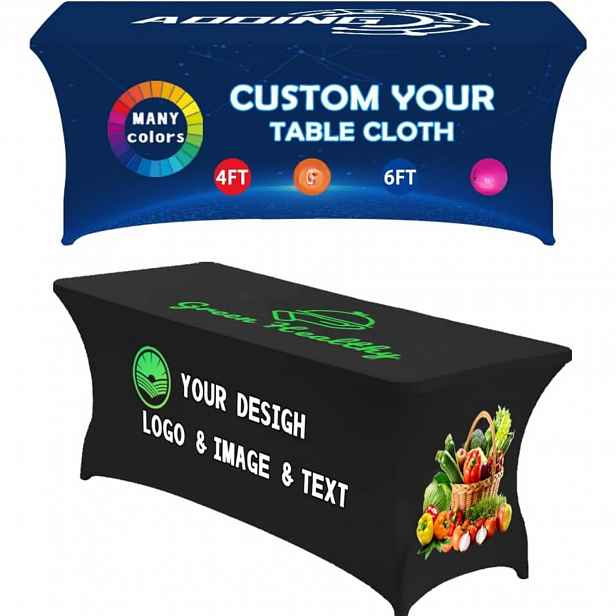 TEMU Uzavřený ubrus s firmy 4FT 6 FT Spandex, personalizovaný strečový ubrus na veletrhy, narozeniny, svatbu, výročí, na krby, s vlastním potiskem