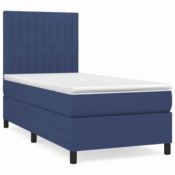 vidaXL Box spring postel s matrací modrá 90x190 cm textil
