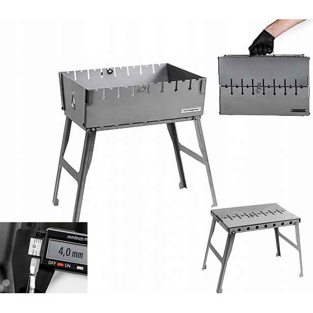 Mangal Grill Kufr na 8 špízů Uhlíkový Skládací Kov 4 mm
