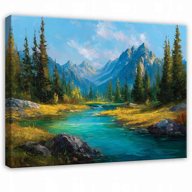 Obraz Zelené Hory Příroda Les Řeka Do Předsíně Kanceláře Moderní 100x70