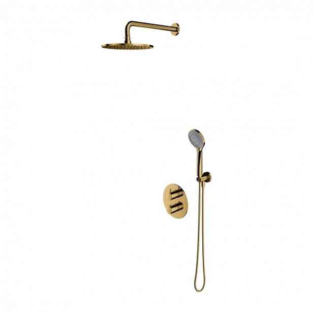 OMNIRES Y - Sprchový set s termostatem pod omítku, s tělesem, průměr 25 cm, 5 proudů, zlatá SYSYT05GL