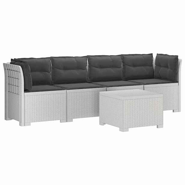 vidaXL 4-místná zahradní sofa s polštáři v rattanu PP Bílá