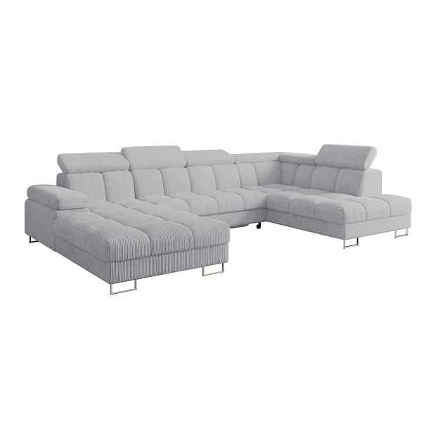 ALTDECOR SEDACÍ SOUPRAVA s funkcí spaní a úložným prostorem, otoman vpravo COMA U 345x203x79 šedá manšestr