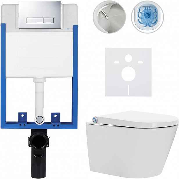 Kompletní WC set Profi/Cronus Standard - bílá lesklá - WC tlačítko Slim/Chrom - pro zazdění - 59,3x38,4 cm