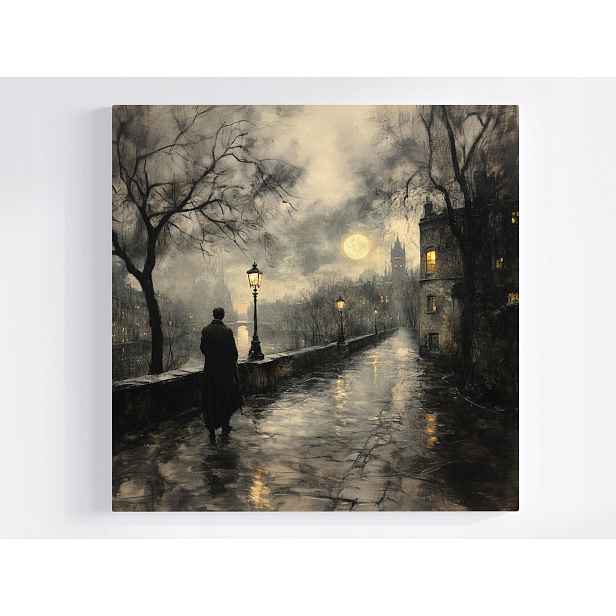 Obraz Na Plátně Canvas Město Anglie Řeka Měsíc Procházka Temnota Noc 50x50