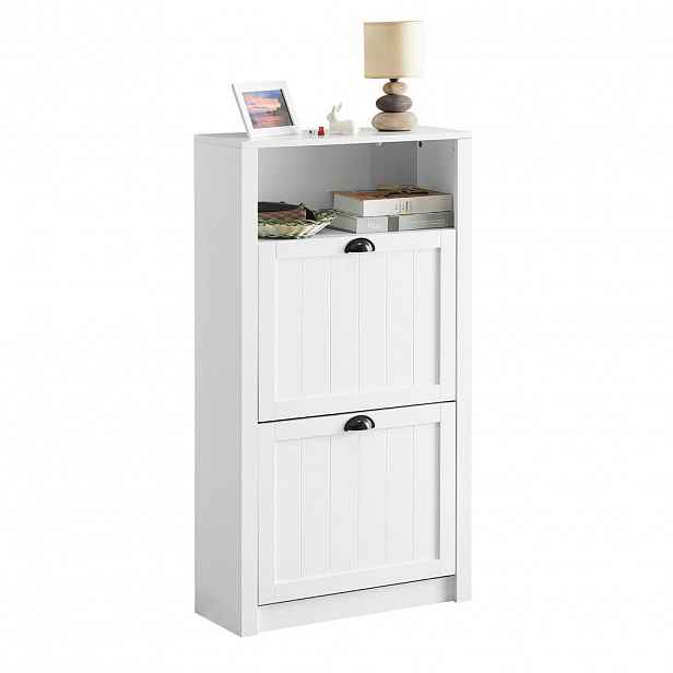 SoBuy BOTNÍK se 2 dveřmi Bílá 60x24x110cm Nordický
