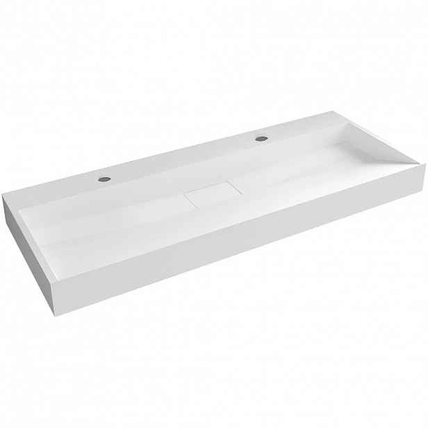 Umyvadlo z litého mramoru Vita - nástěnné i na desku - 2 otvory pro baterii - bílá lesklá - 120x46 cm
