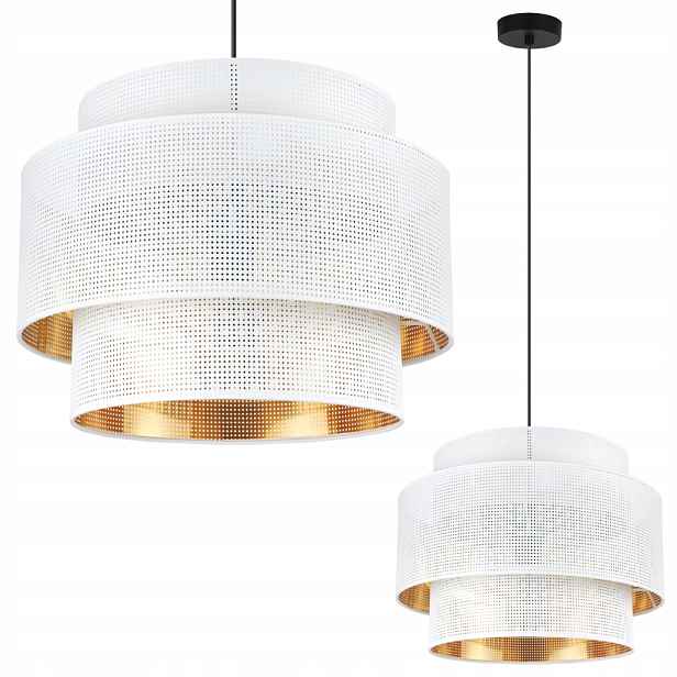 Závěsná Stropní Lampa Bílá, Velké Glamour Stínidlo, Zlatý Střed Do Ložnice