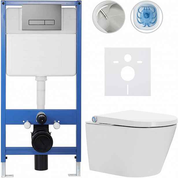 Kompletní WC set Profi/Cronus Standard - bílá lesklá - WC tlačítko Slim/Tmavě šedá - předstěnová instalace - 59,3x38,4 cm
