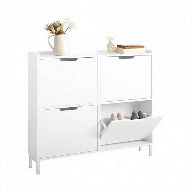 SoBuy BOTNÍK se 4 dveřmi Bílá 100x19x91cm Minimalistický