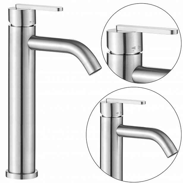 Stojánková umyvadlová baterie Vysoká Rea Ontario Nikl Kartáčovaný Inox