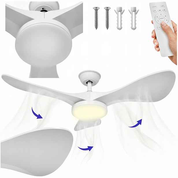 Stropní ventilátor s Led lampou 6 rychlostí, tichý ventilátor 106 cm Dálkový Ovladač Tichý