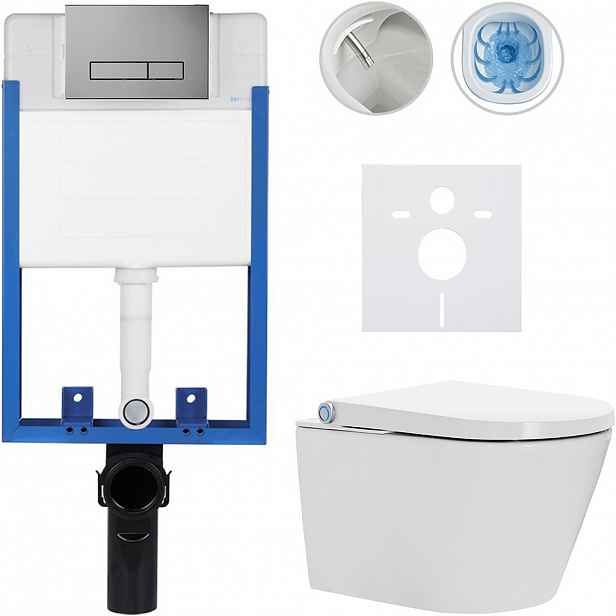 Kompletní WC set Profi/Cronus Standard - bílá lesklá - WC tlačítko Slim/Tmavě šedá - pro zazdění - 59,3x38,4 cm