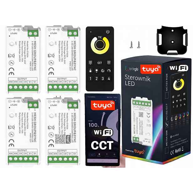 Set 4x Ovladač 1x Dálkový Ovladač Rádiový stmívač pro Led Pásky Cob Cct Wifi