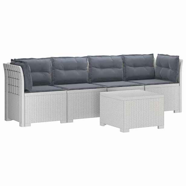 vidaXL 4-místná zahradní sofa s polštáři v rattanu PP Bílá